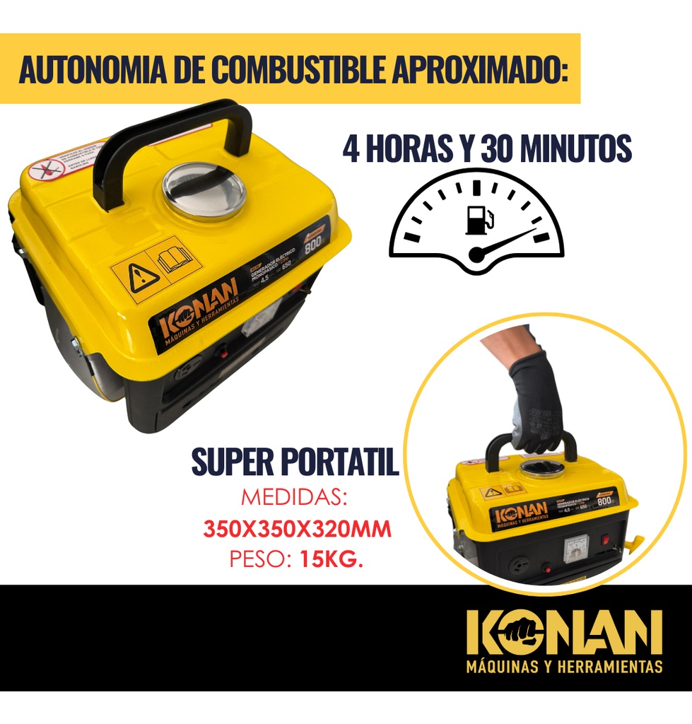 Generador Portatil Grupo Electrogeno Konan 800w 2hp 2t 220v