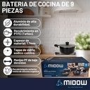Bateria De Cocina 9 Piezas Midow Set Ollas Sarten Wok Teflon