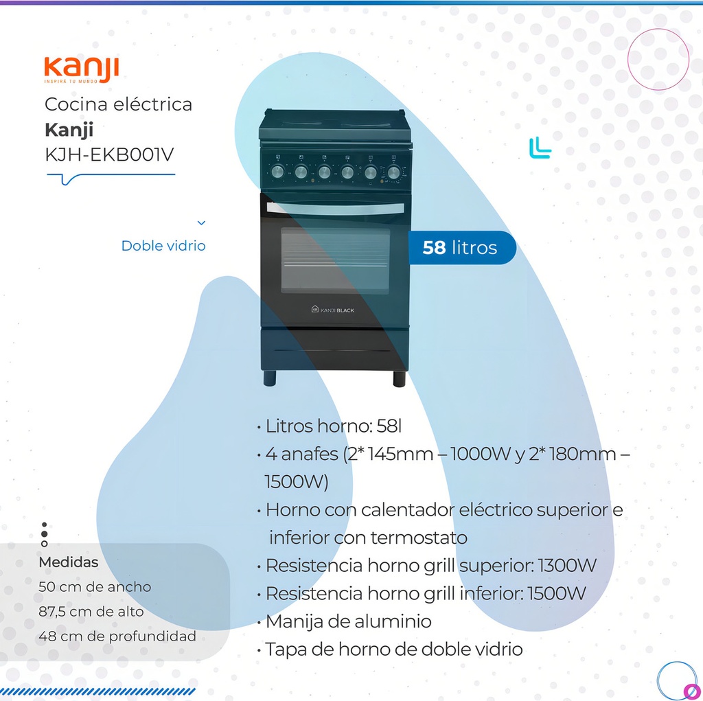 Cocina Electrica Kanji Negro KJH-EKXB001V 50x50