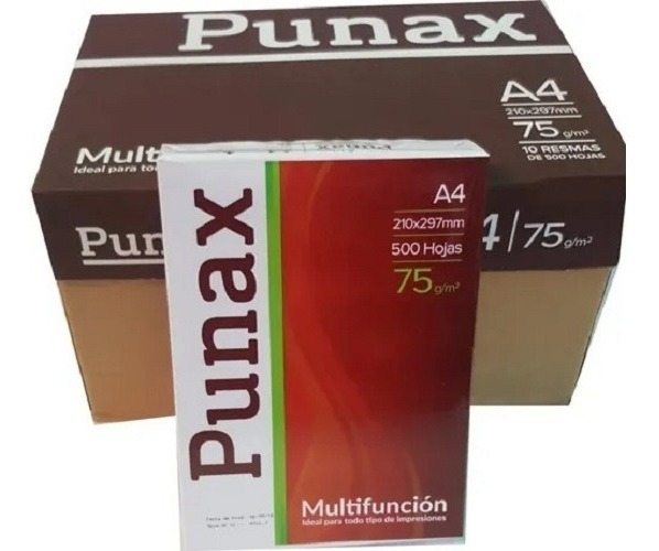 Resma Papel Punax A4 75 Gr. 500 Hojas Caja X 10 Color Blanco