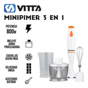 Minipimer Licuadora De Mano Vitta 3 En 1 800w