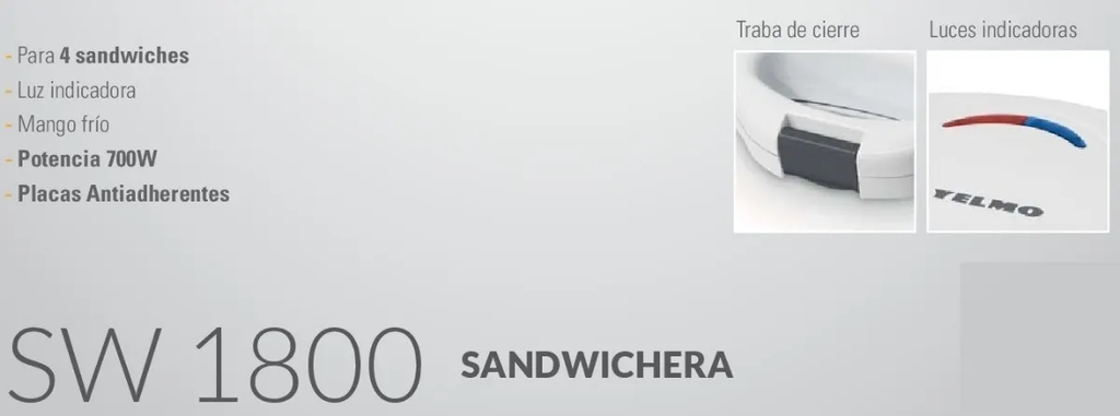 Sandwichera Yelmo SW1800 4 Porciones 700 Watts Antiadherente