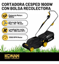 Cortadora Césped Konan 1600w 1hp Con Bolsa Recolectora 38 Cm