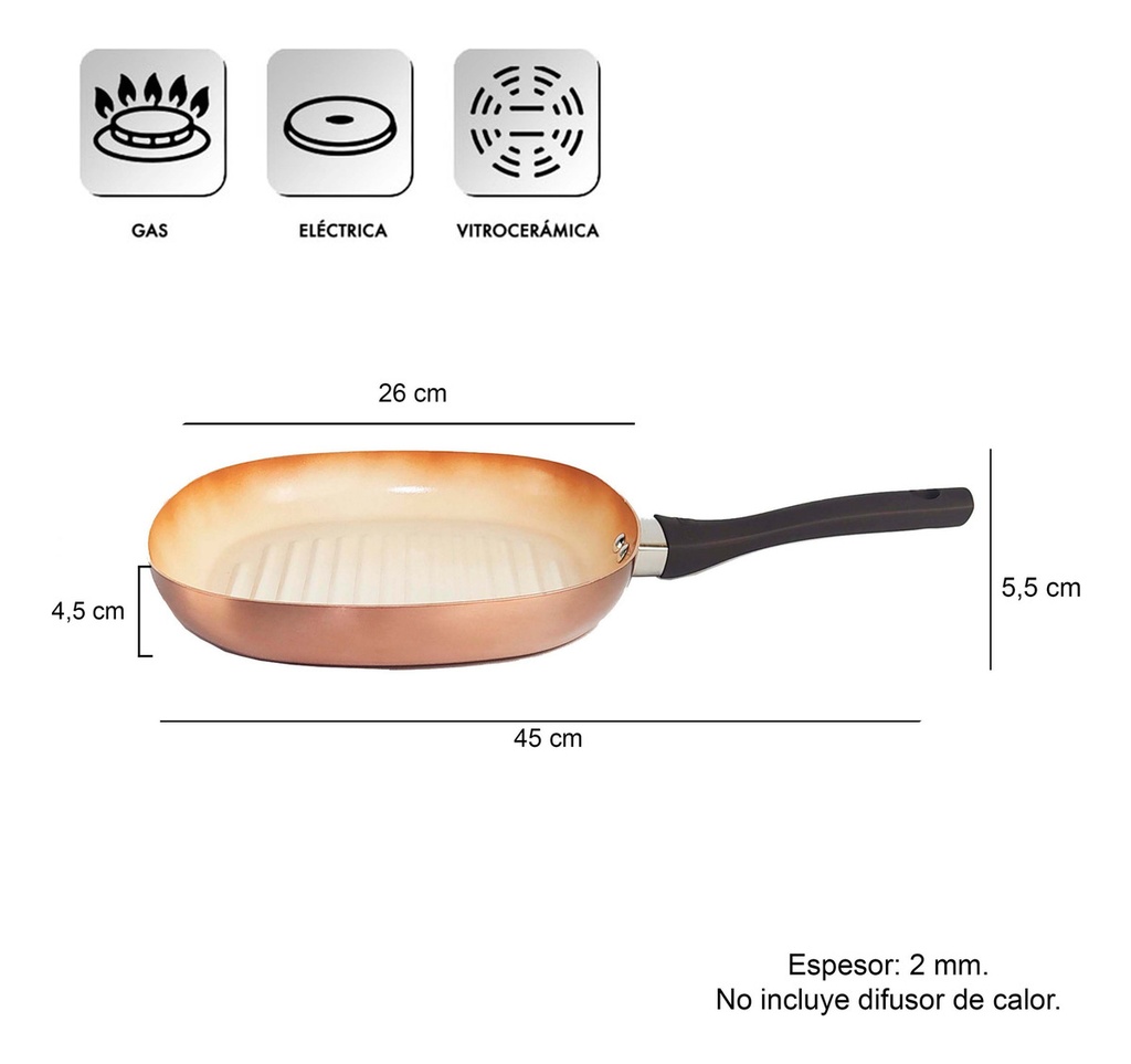 Bifera Ceramica 26 Cm Antiadherente Ceramico Hudson Cobre