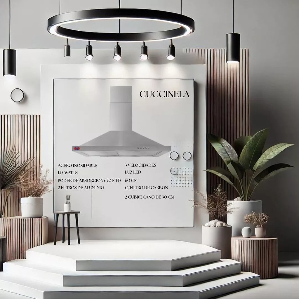 Campana Turena Piramidal 60 Cm Led Motor/turbo 220v