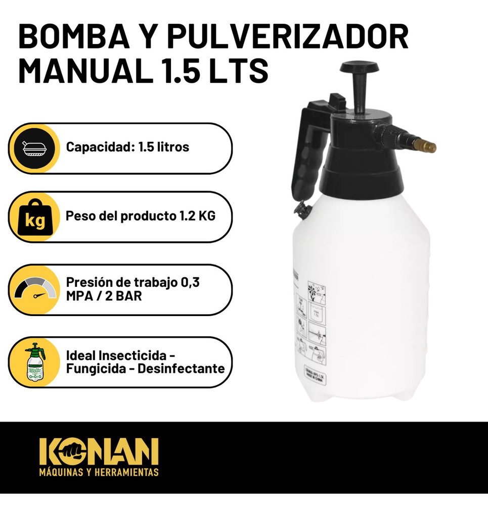 Pulverizador Manual 1.5 Lts Konan Dengue Insectos Jardin