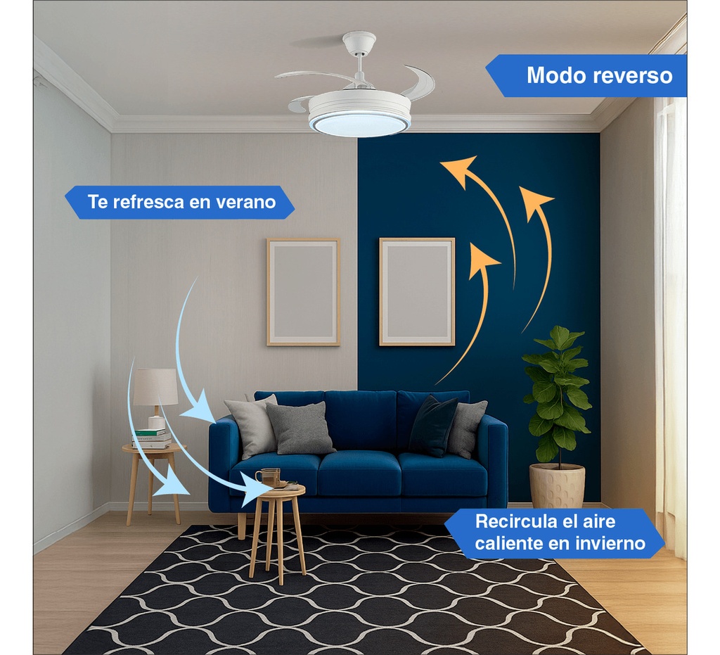 Ventilador De Techo Kanji Retráctil Blanco 4 Aspas 6 Velocid
