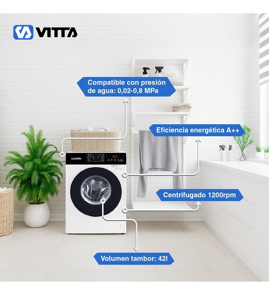 Lavarropas Vitta Inverter 6kg Blanco 1200 Rpm Vit-wmcfsl