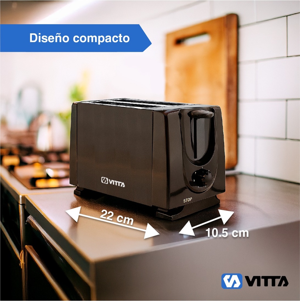 Tostadora Electrica Vitta 900w 2 Panes 6 Niveles Full Negra