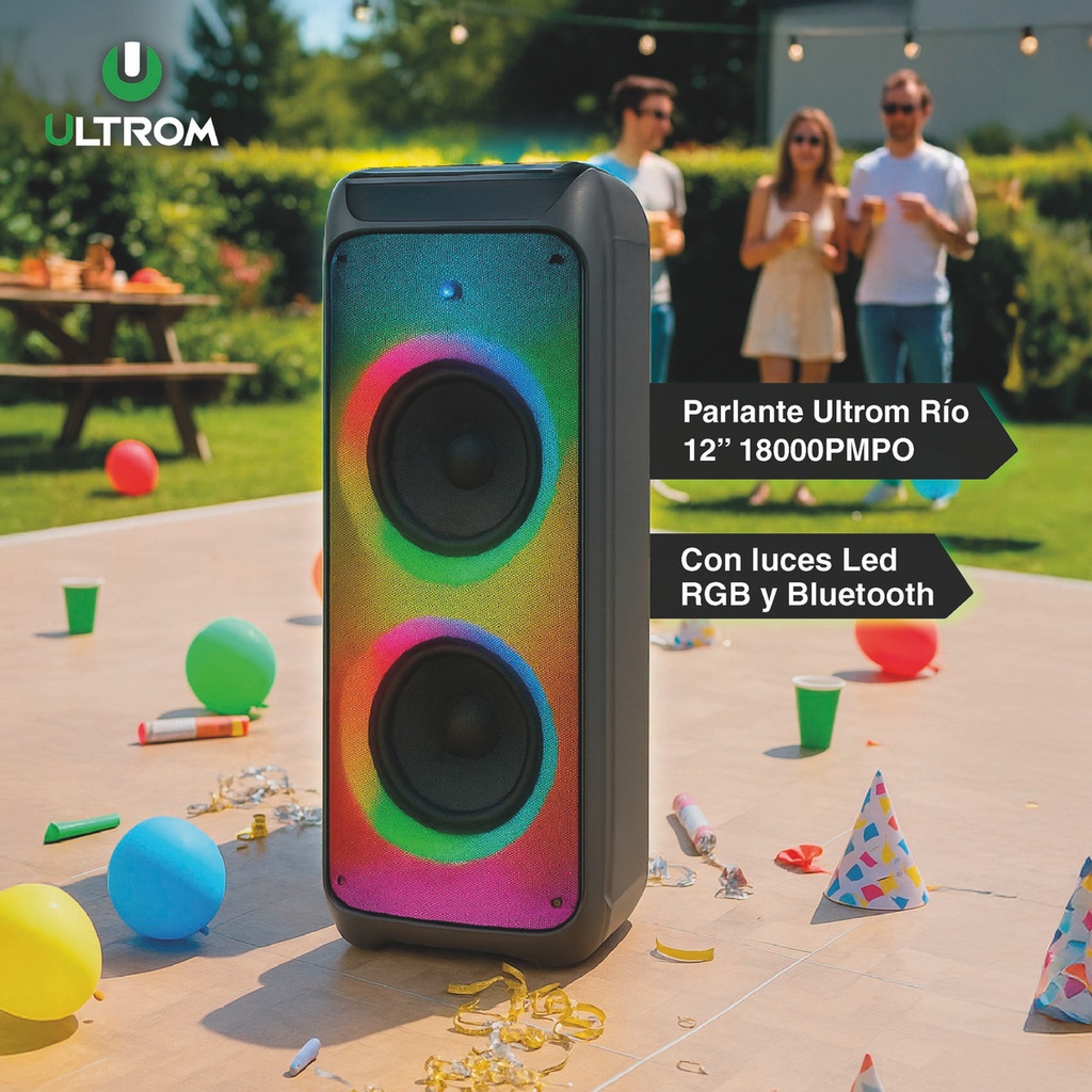 Torre De Sonido Parlante Ultrom Rio 18000w Luces Led 2 X 12 Negro 