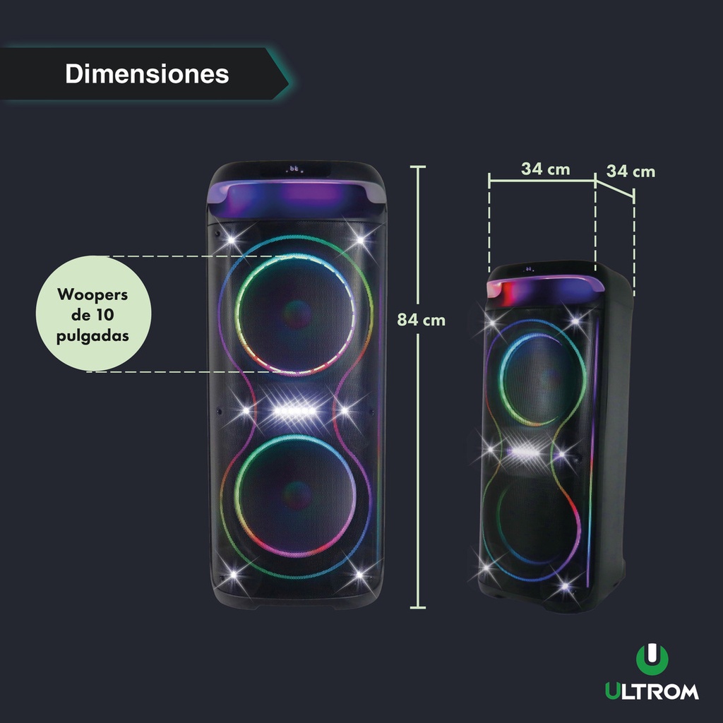 Torre De Sonido Parlante Ultrom Cancun 12000w Bluetooth Negro 