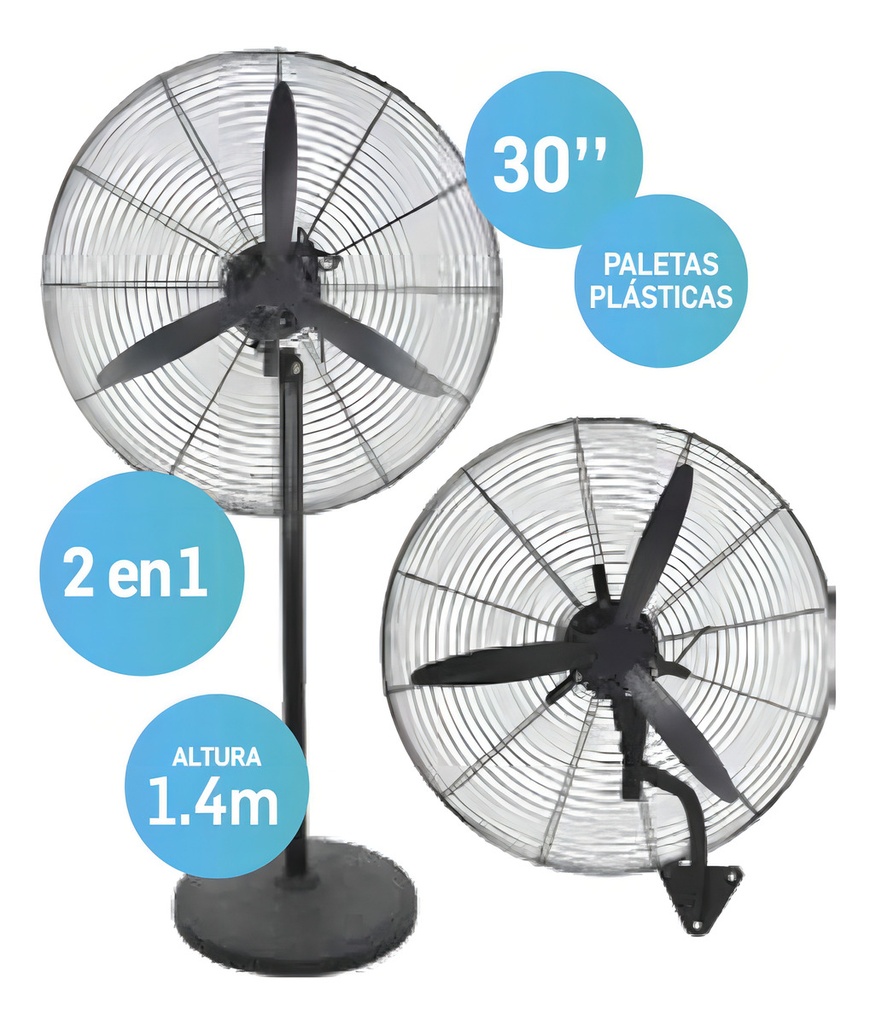 Ventilador Industrial 30 Pulgadas 2 En 1 Pie O Pared Aspas De Plastico Cantidad 3 Estructura Negra 200w Kanji Kjhfi3020