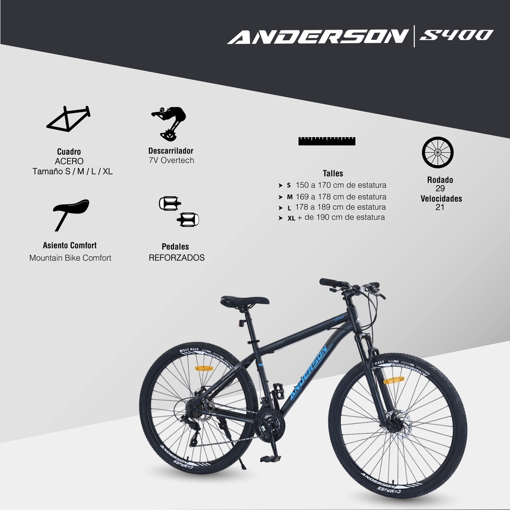 Bicicleta Mtb Anderson S400 R29 21v Freno Disco Negro/verde