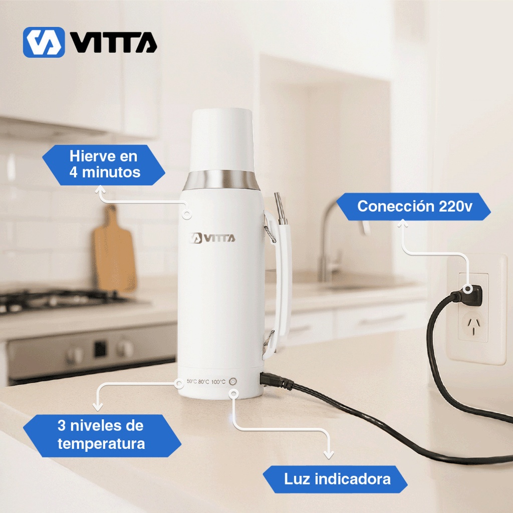 Termo Eléctrico Vitta 1 Litro 2 En 1 Azucarera + Yerbera 