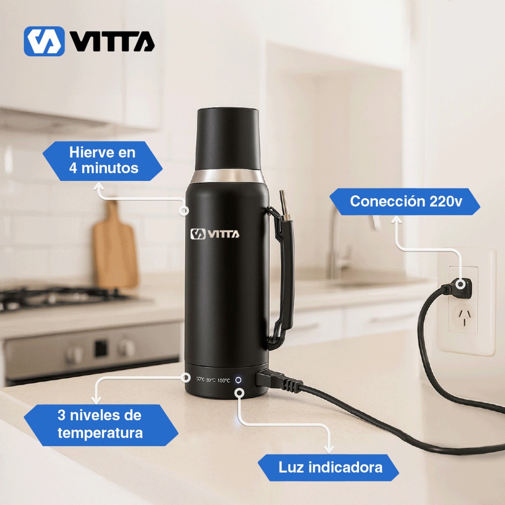 Termo Eléctrico Vitta 1 Litro 2 En 1 Azucarera + Yerbera 