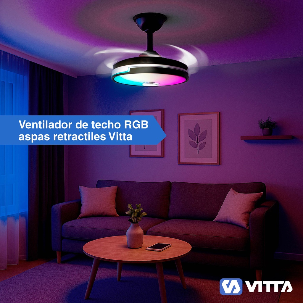 Ventilador Vitta De Techo Retractil C/luz Rgb Y Parlante -Acero 