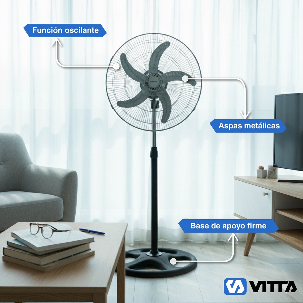 Ventilador Vitta 18 5 Aspas De Pie 90w 1 En 1 
