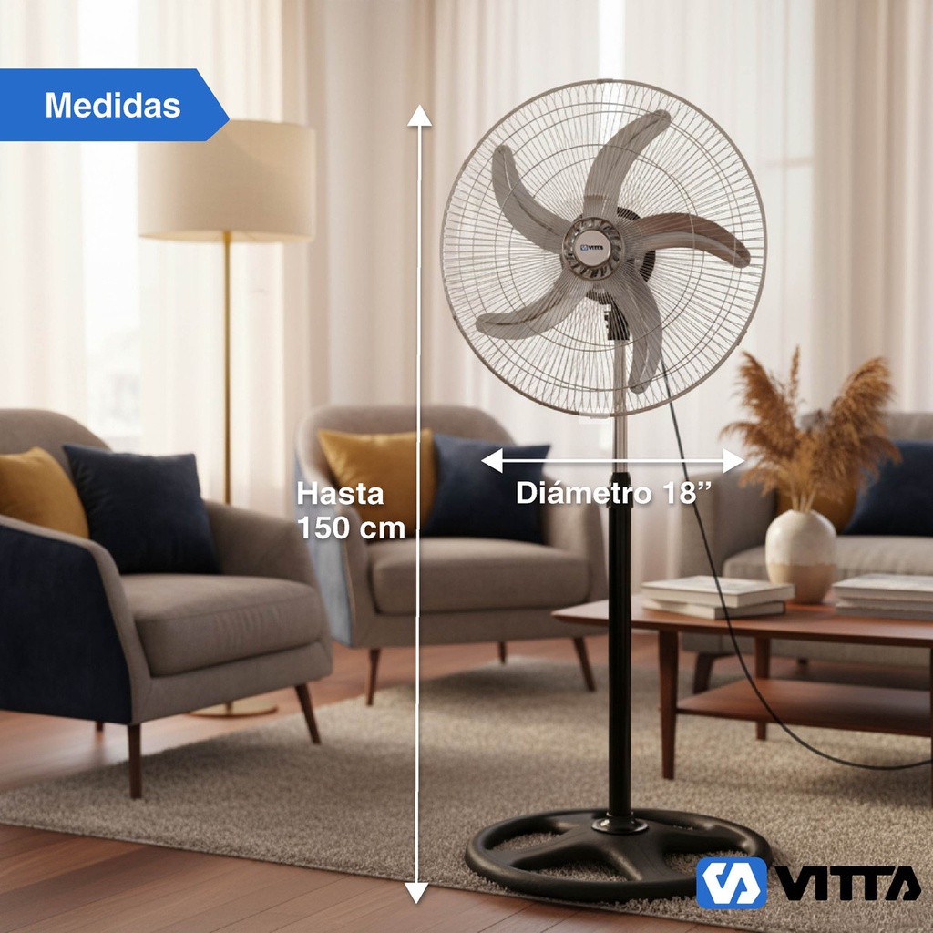 Ventilador Vitta 18 5 Aspas De Pie 90w 1 En 1 