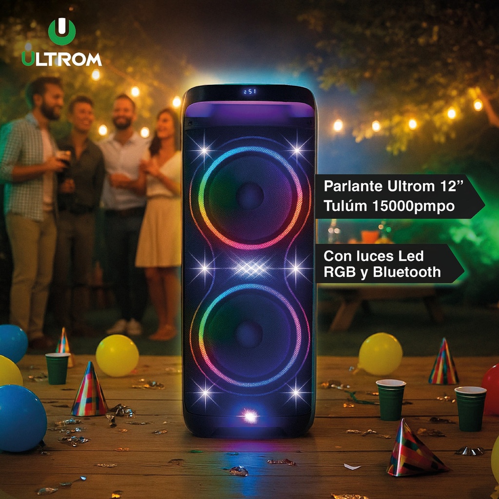 Torre De Sonido Parlante Ultrom Tulum 15000w Luces Led Negro 
