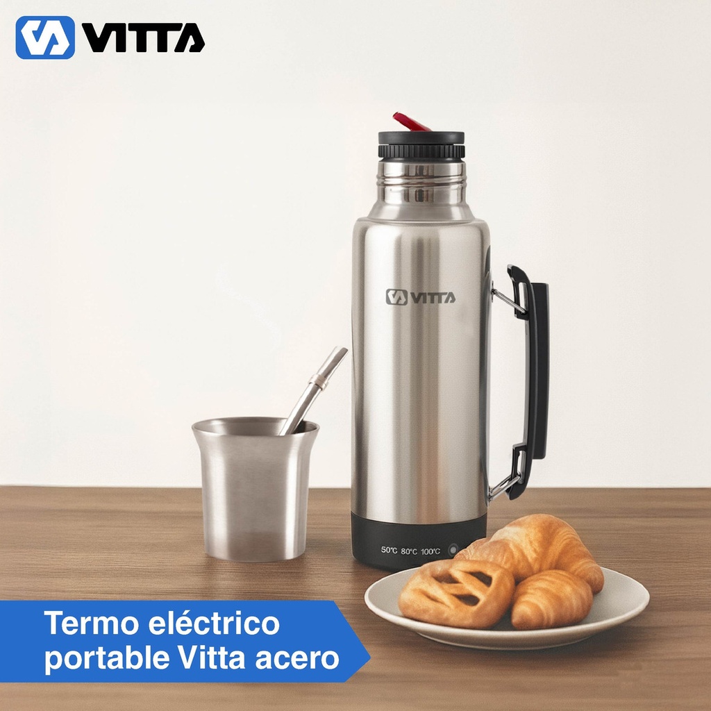 Termo Eléctrico Vitta 1 Litro 2 En 1 Mate Y Bombilla Acero 