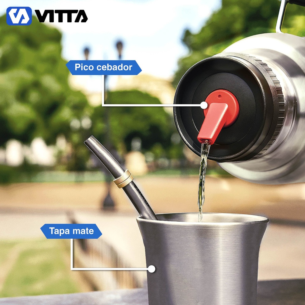 Termo Eléctrico Vitta 1 Litro 2 En 1 Mate Y Bombilla Acero 