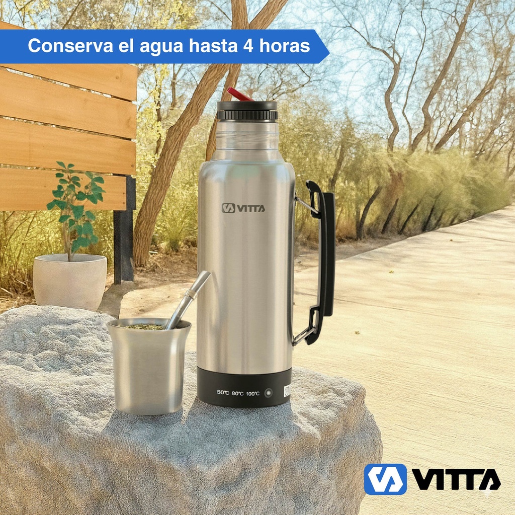 Termo Eléctrico Vitta 1 Litro 2 En 1 Mate Y Bombilla Acero 