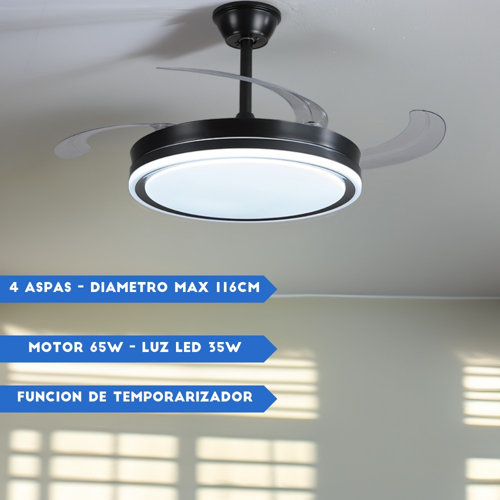 Combo X2 Ventiladores Vitta De Techo Retractil C/luz 6vel Color Negro