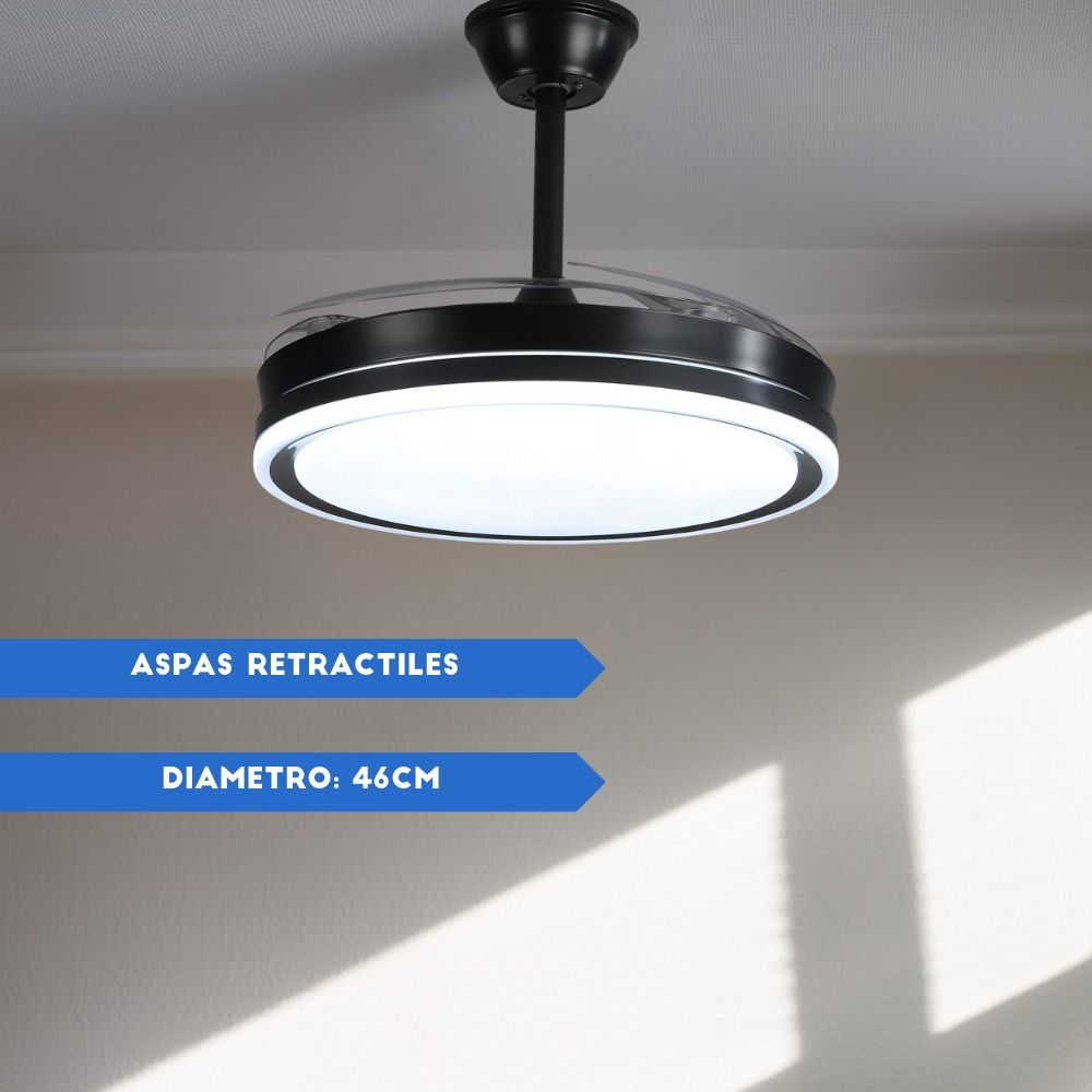 Combo X2 Ventiladores Vitta De Techo Retractil C/luz 6vel Color Negro
