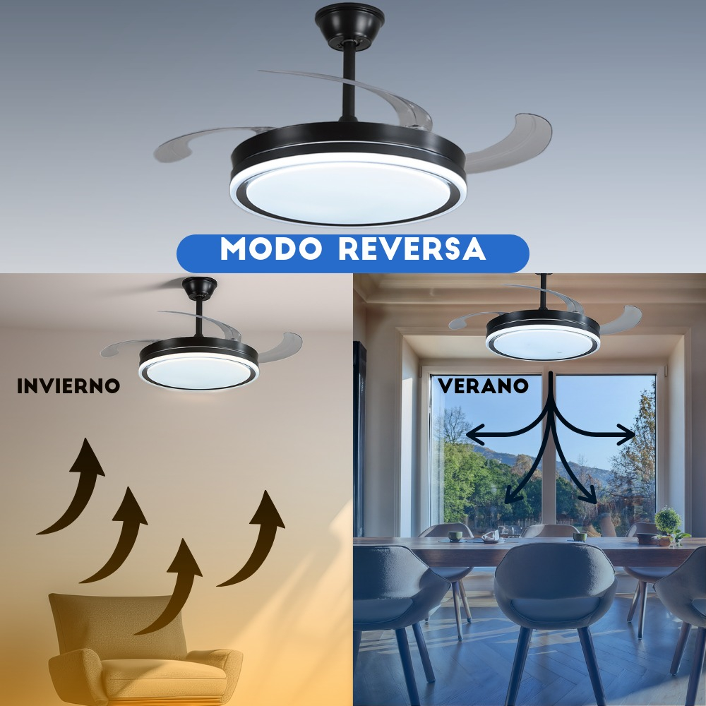 Combo X2 Ventiladores Vitta De Techo Retractil C/luz 6vel Color Negro