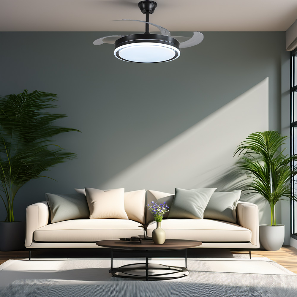 Combo X2 Ventiladores Vitta De Techo Retractil C/luz 6vel Color Negro