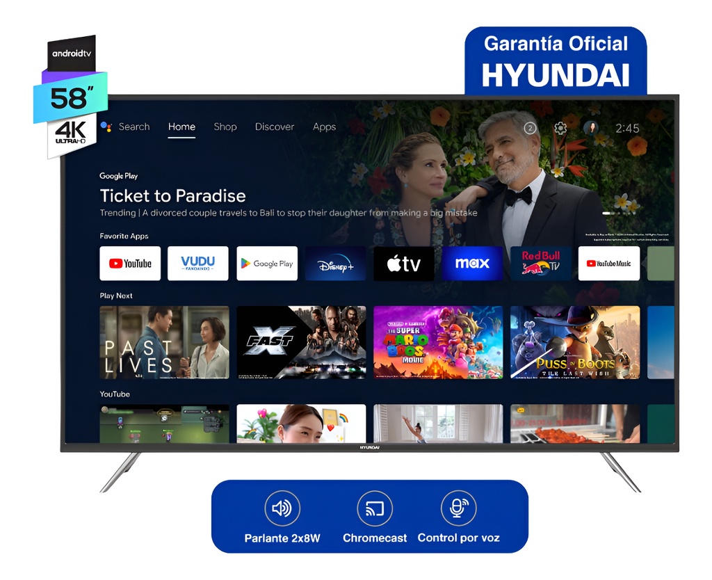 Smart Tv Hyundai 58 4k Uhd Google Android V8 