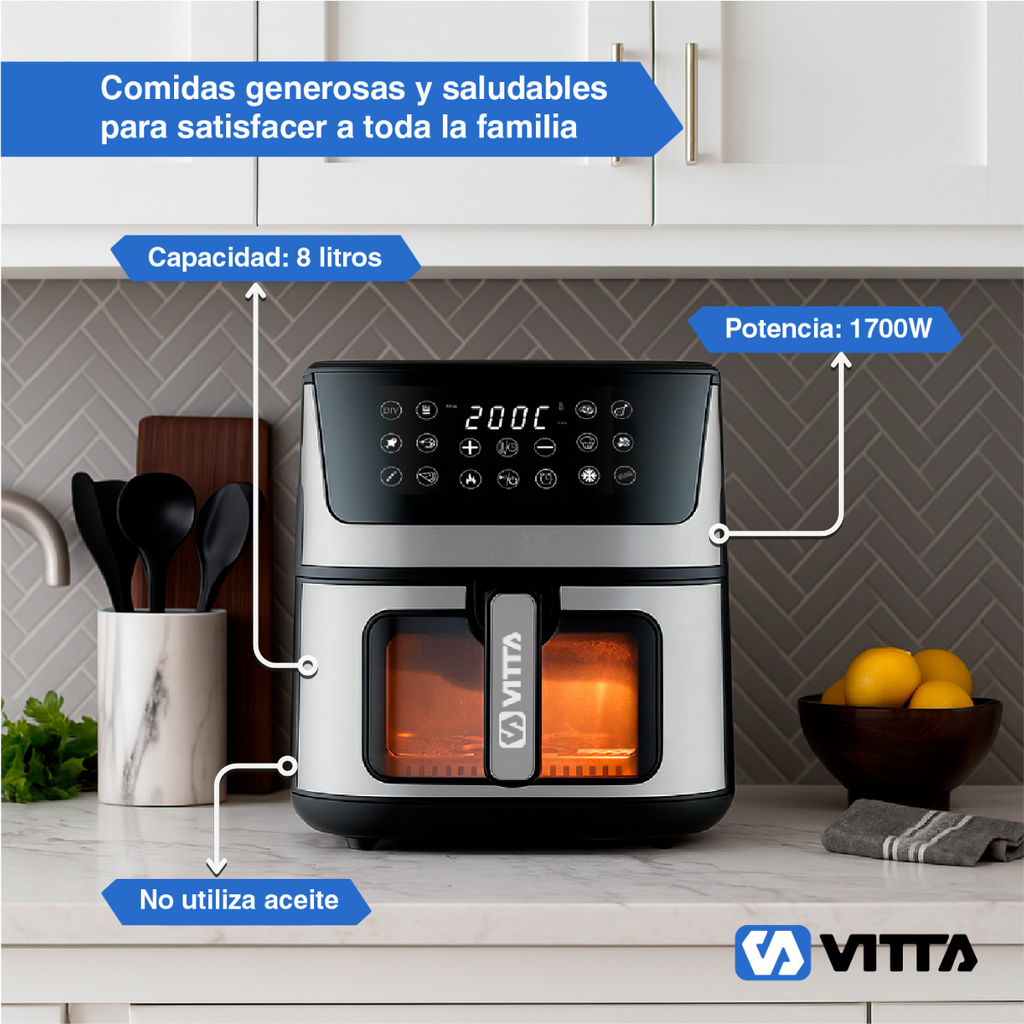 Freidora De Aire Vitta 8 Litros 1700W Digital 12 Funciones