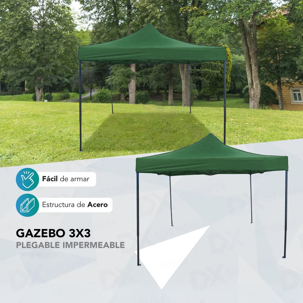 Gazebo Reforzado 3x3 Mts Plegable Autoarmable Microsonic color Verde 