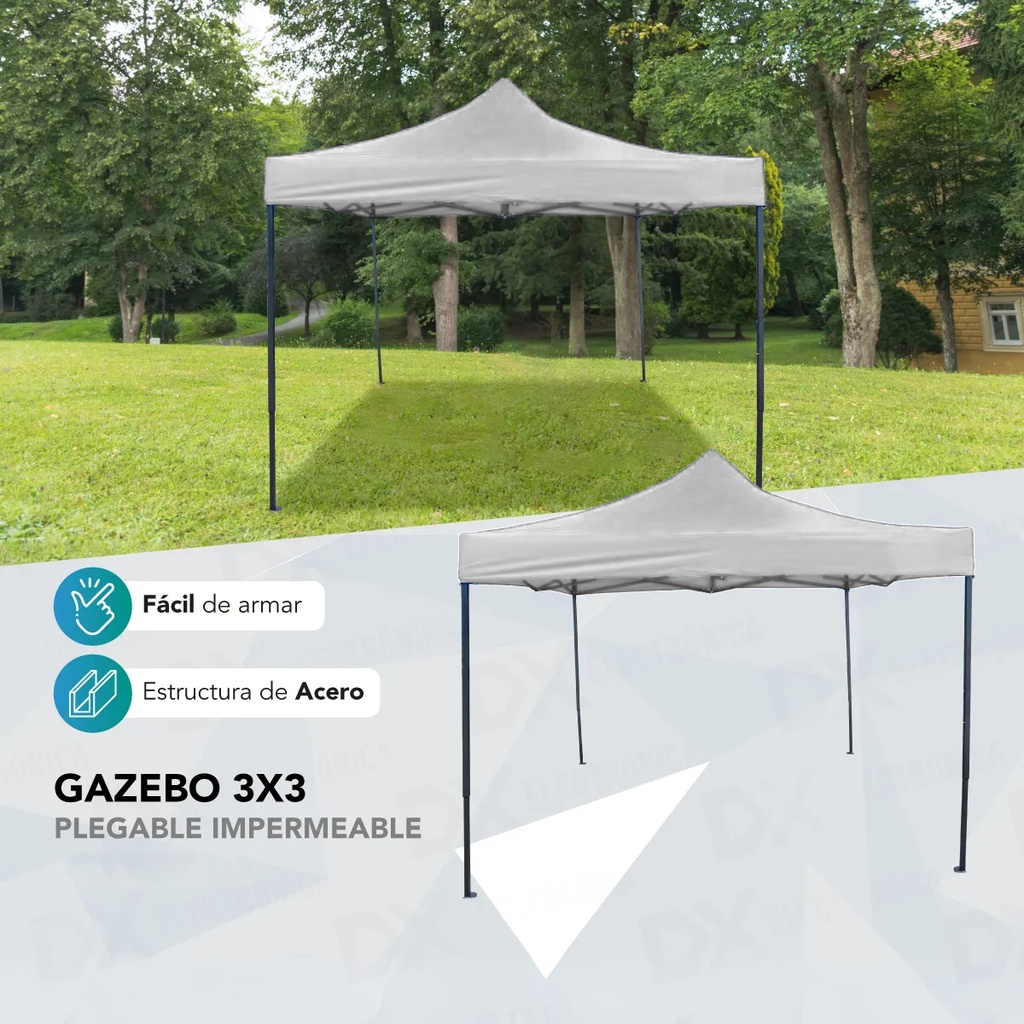Gazebo Reforzado 3x3 Mts Plegable Autoarmable Microsonic color Blanco 