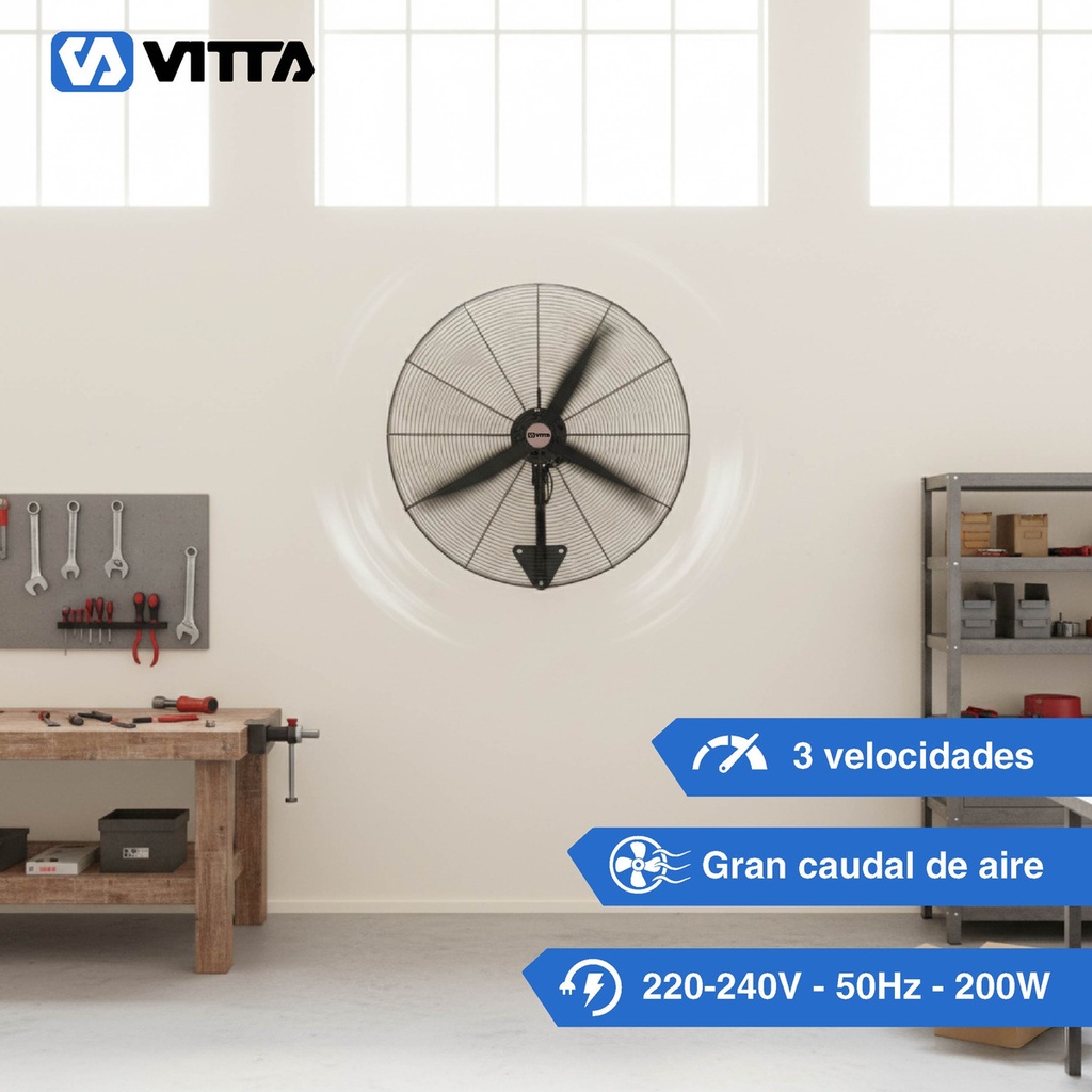 Combo x2 Ventilador Industrial 30'' Vitta 2 En 1 Pie/ Pared 3 Aspas Negro