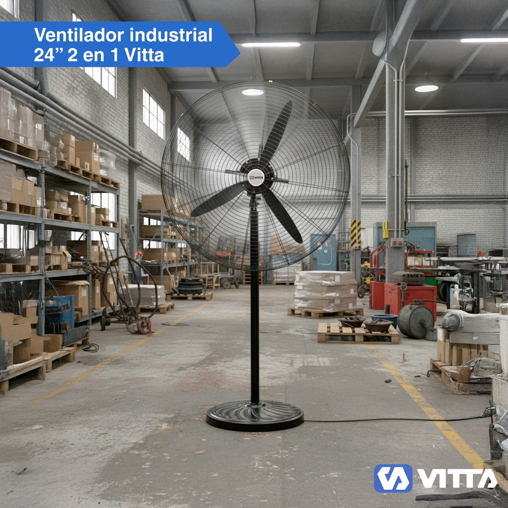 Combo x2 Ventilador Industrial 24'' Vitta 2 En 1 Pie/ Pared 3 Aspas Negro