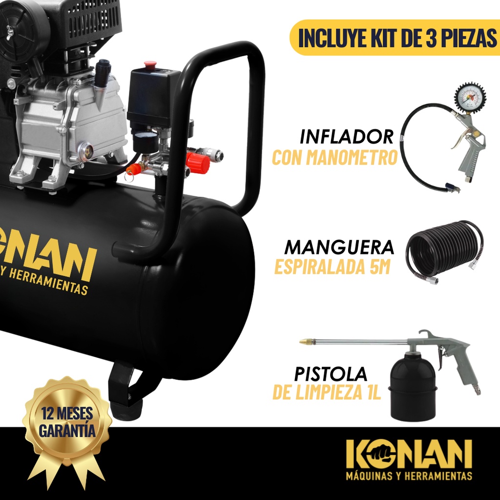 Compresor De Aire Con Kit Konan 40 Lts 2hp 8 Bar 135 L/min Negro 50 Hz Monofásica 