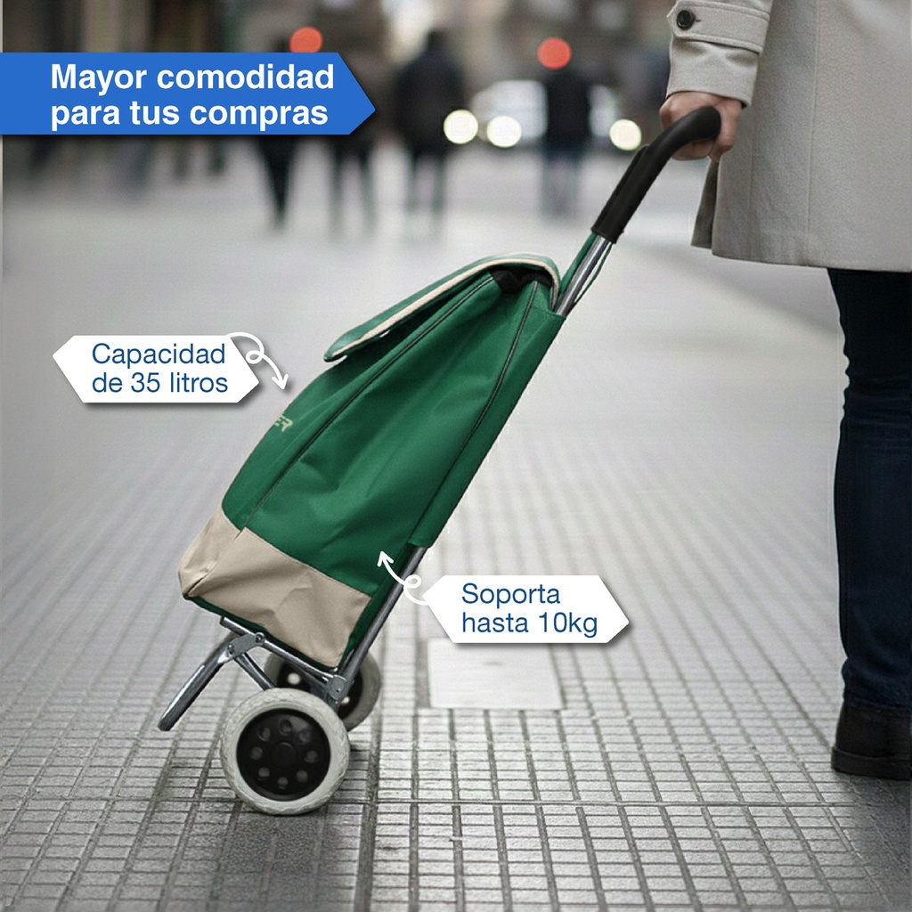 Changuito De Compras Reforzado 35 L Plegable Verde 