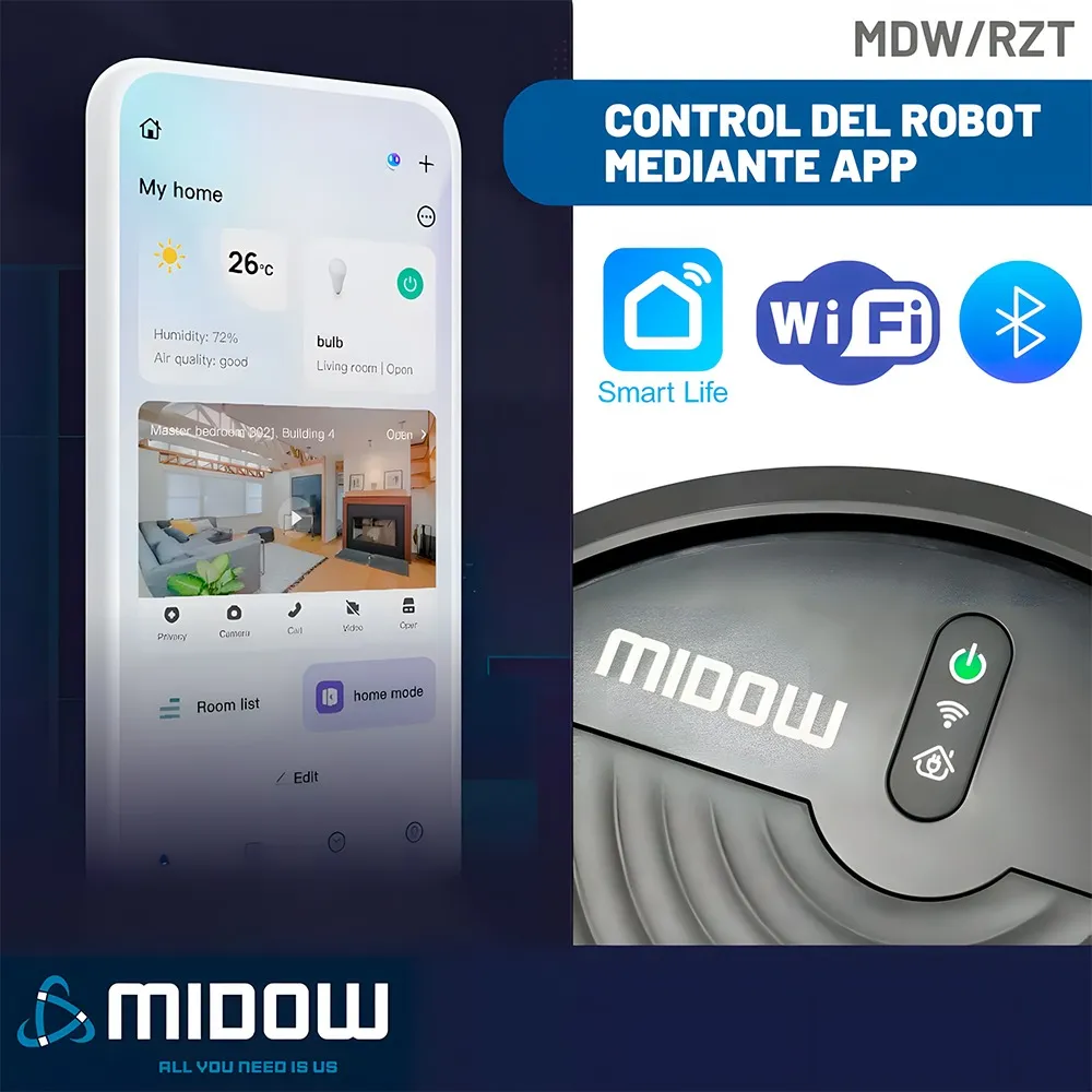 Aspiradora Robot Midow Wifi Smart Trapeador 3 Modos Limpieza