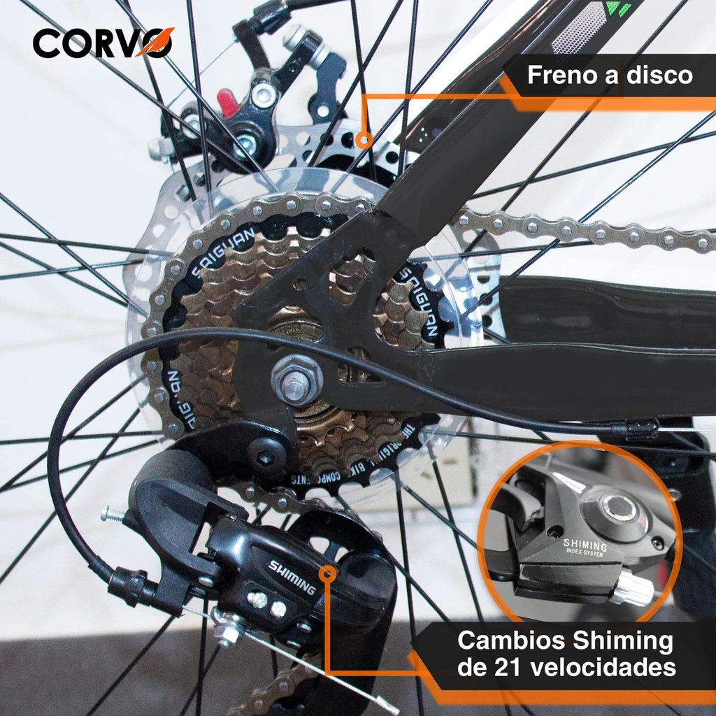 Bicicleta Mountain Bike Corvo R29 21v Negro/Verde
