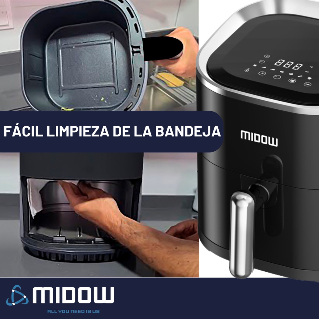 Freidora De Aire Sin Aceite Midow 3.5 Lts 1200w Display Led Negro