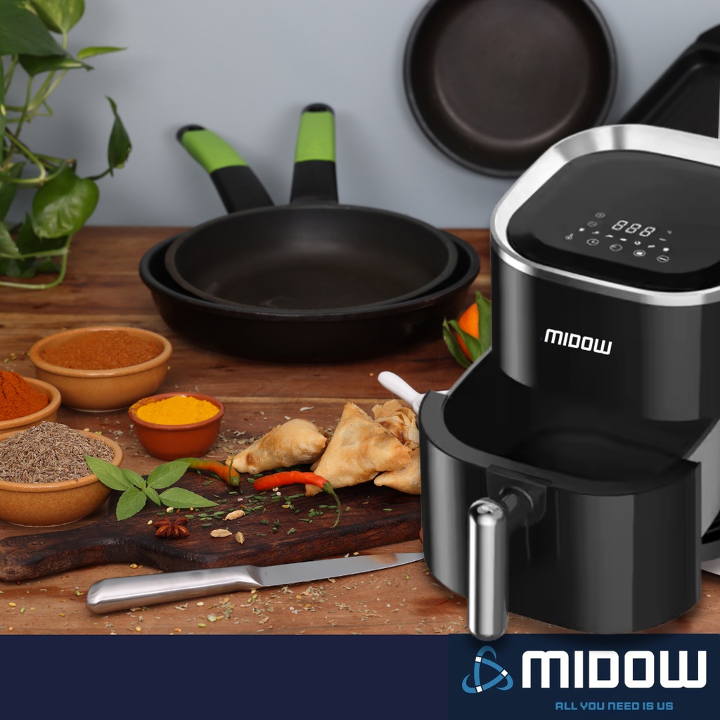 Freidora De Aire Sin Aceite Midow 3.5 Lts 1200w Display Led Negro