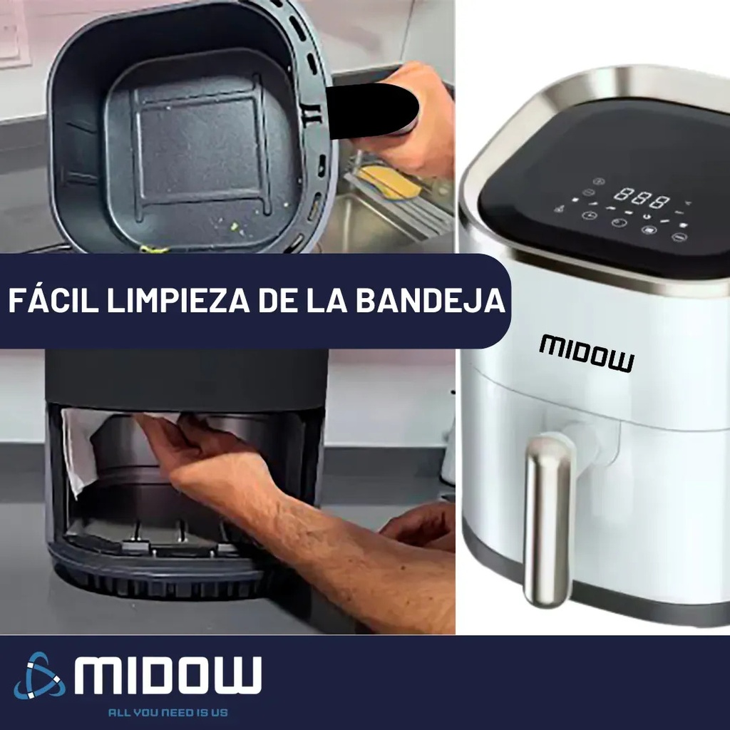 Freidora De Aire Sin Aceite Midow 3.5 Lts 1200w Display Led Blanco