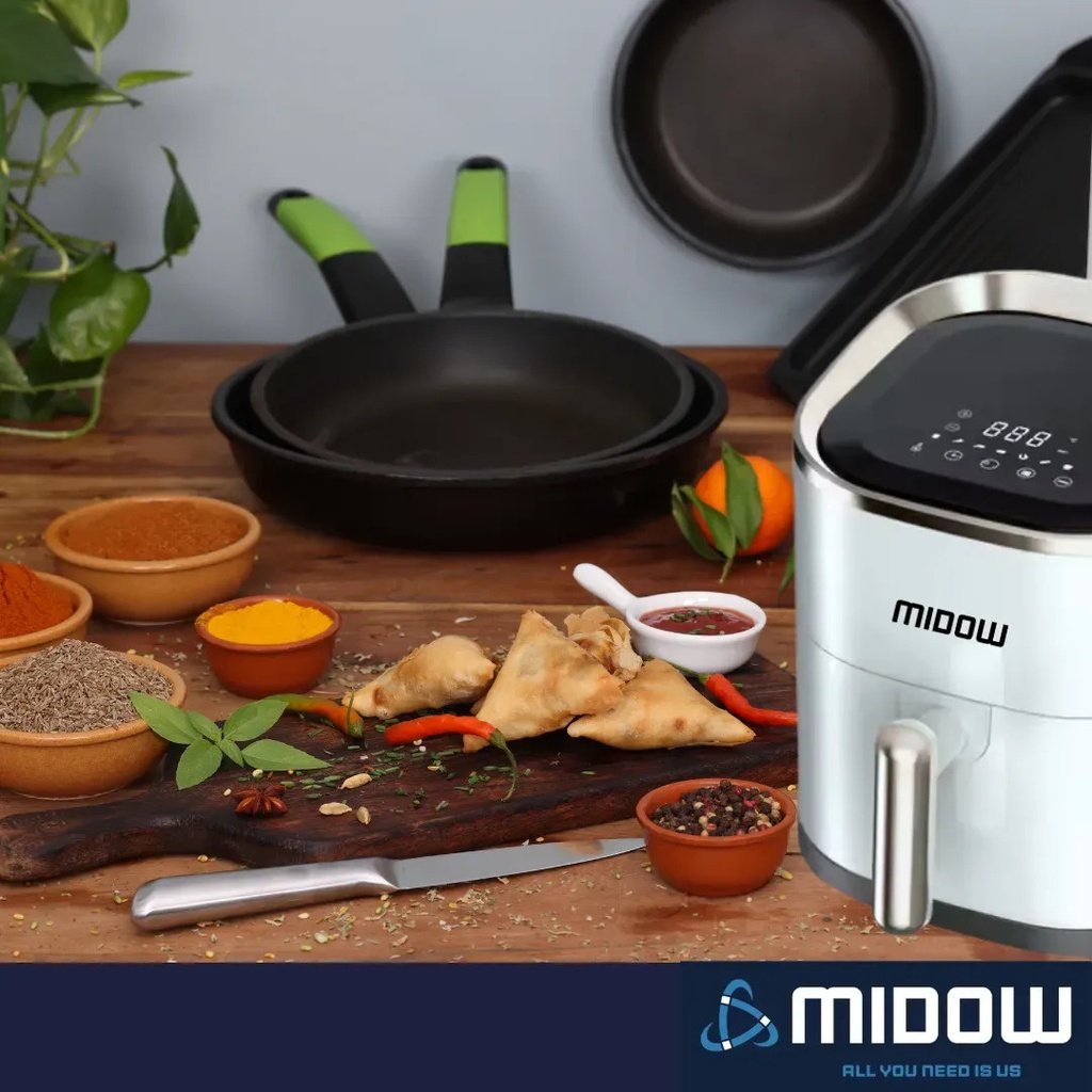 Freidora De Aire Sin Aceite Midow 3.5 Lts 1200w Display Led Blanco
