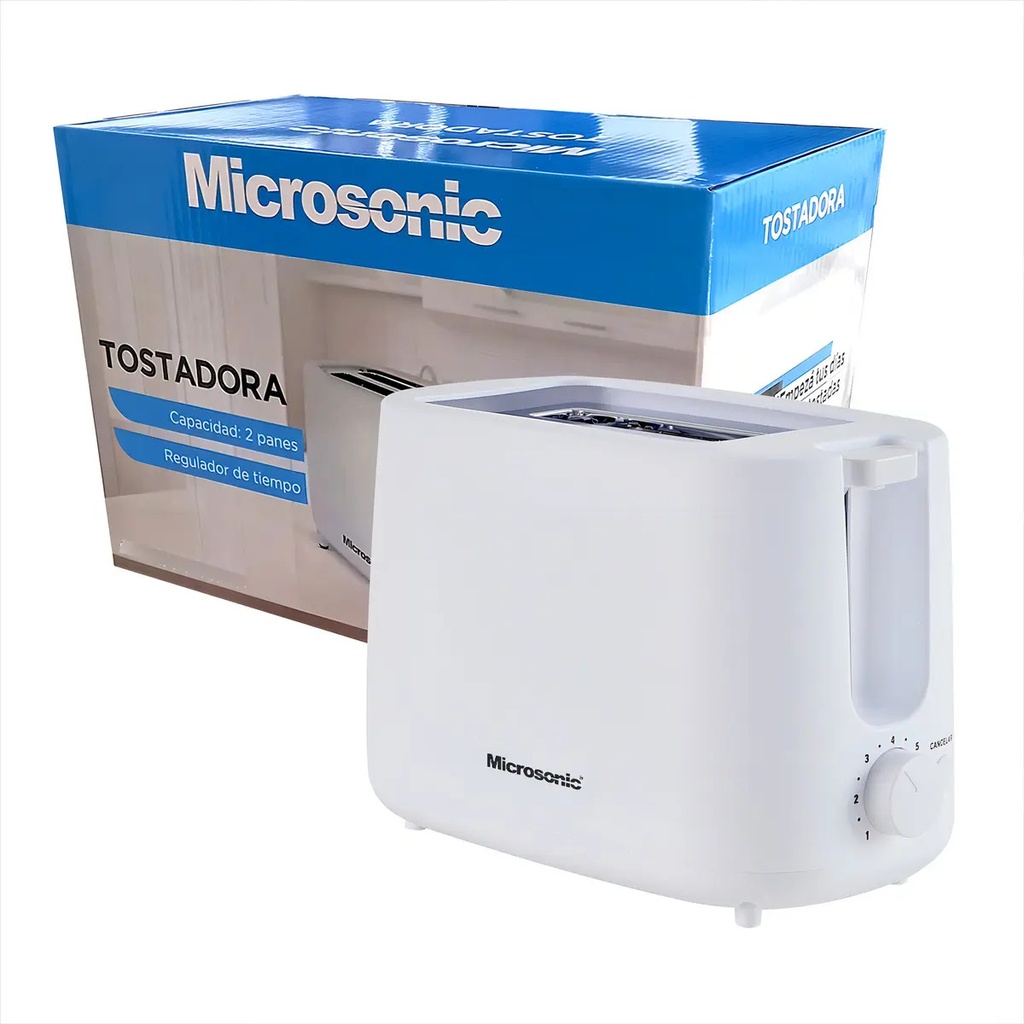 Tostadora Eléctrica Microsonic 800w 2 Panes Rebanadas Blanco