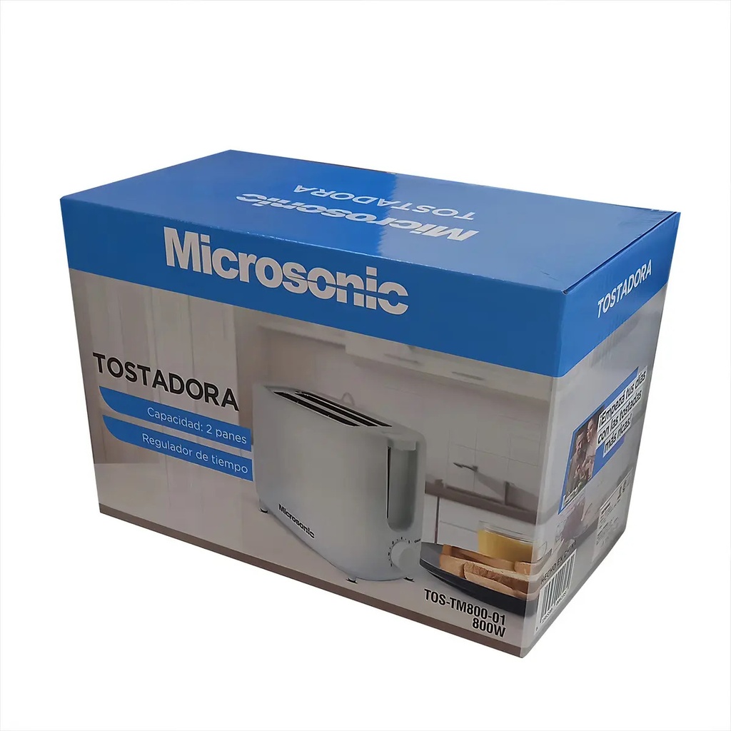 Tostadora Eléctrica Microsonic 800w 2 Panes Rebanadas Blanco