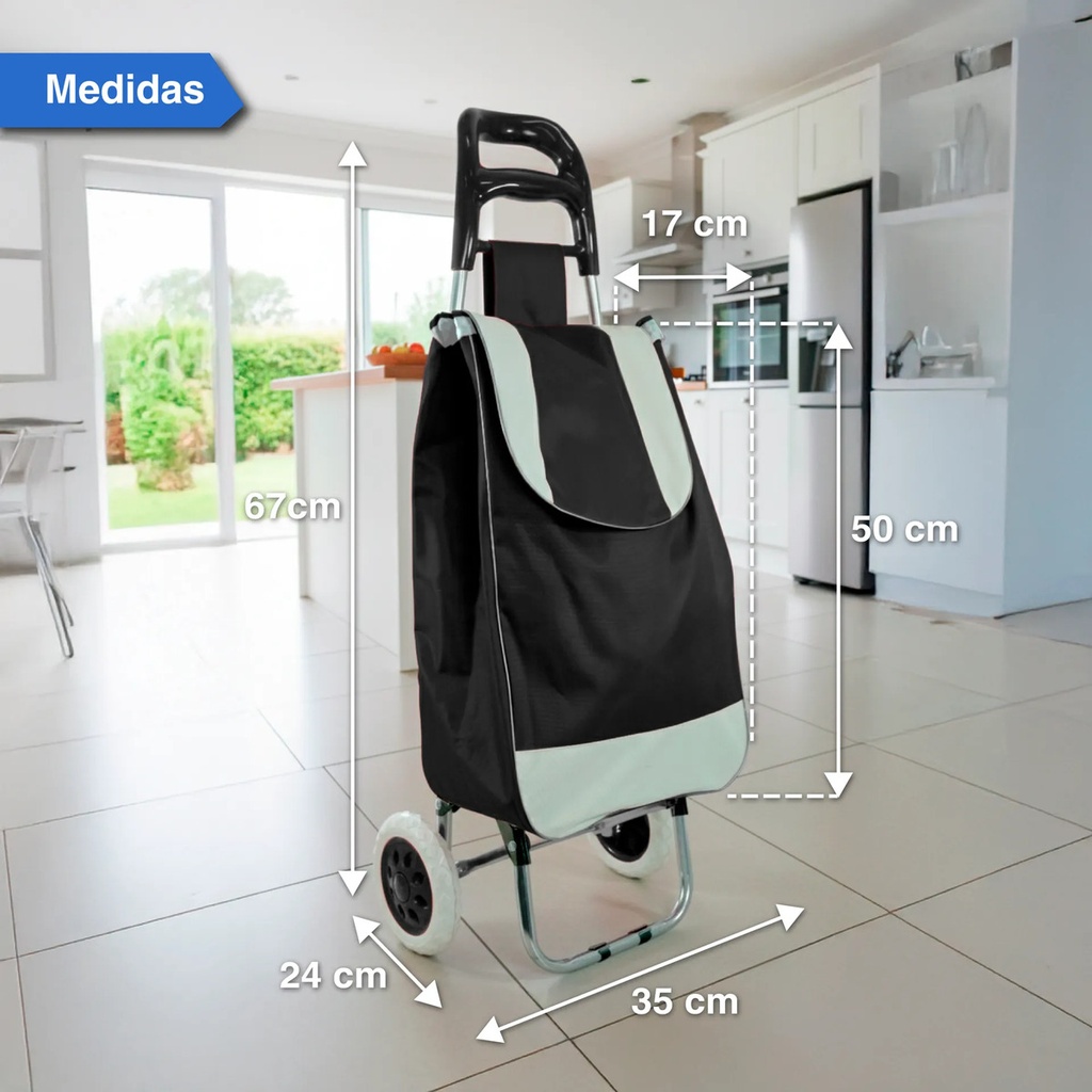 Changuito De Compras Reforzado 35 L Plegable Mercado Y Hogar Negro