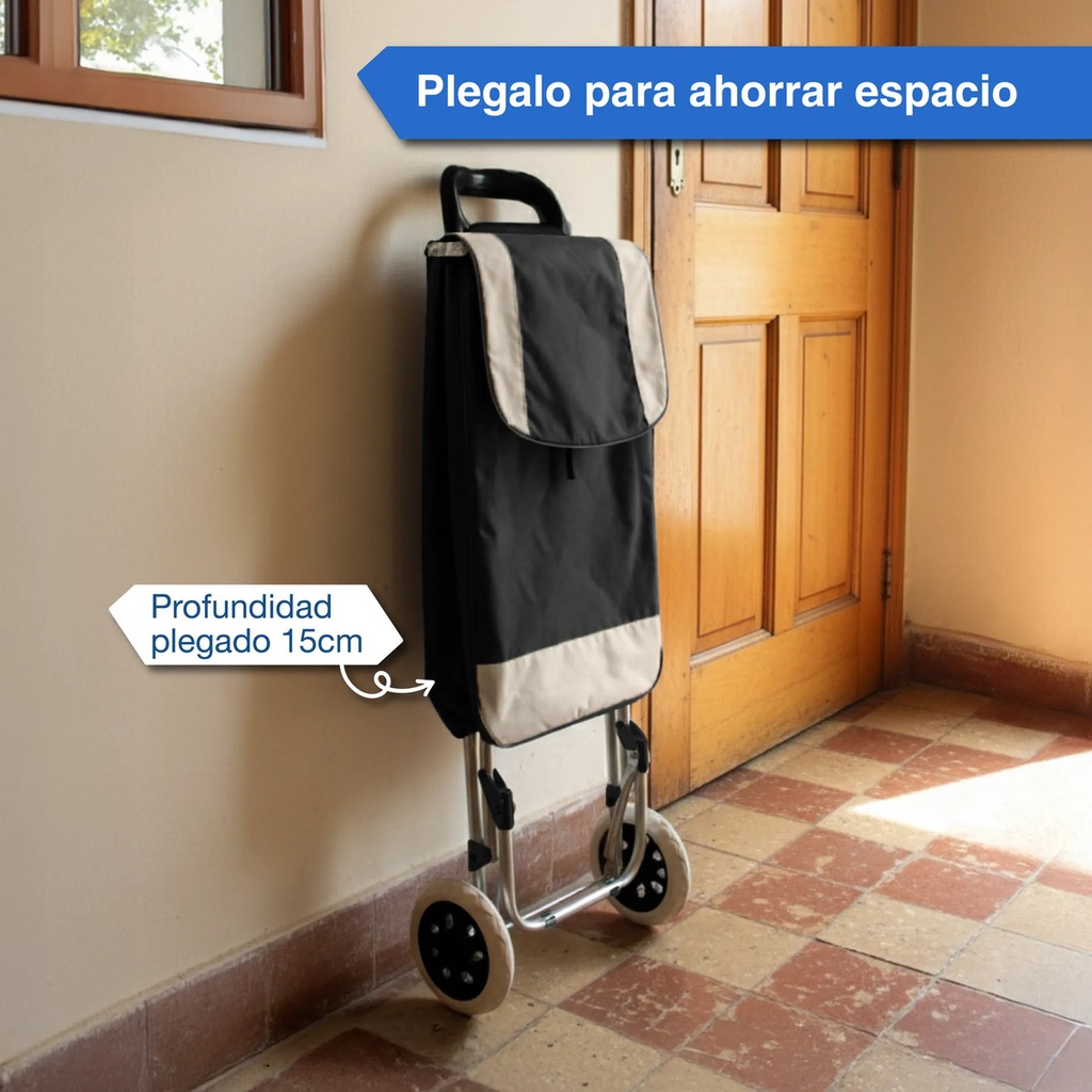 Changuito De Compras Reforzado 35 L Plegable Mercado Y Hogar Negro