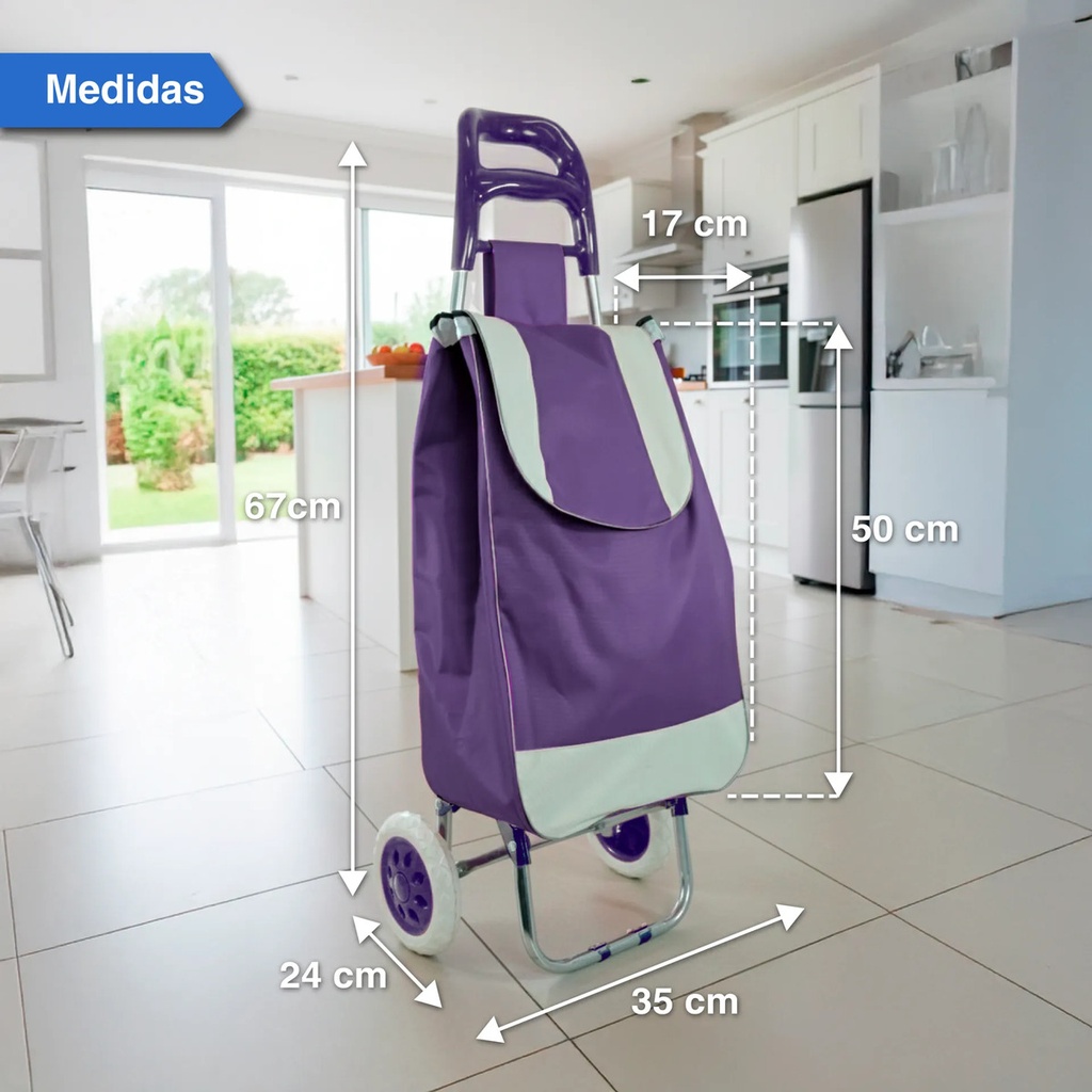 Changuito De Compras Reforzado 35 L Plegable Mercado Y Hogar Violeta