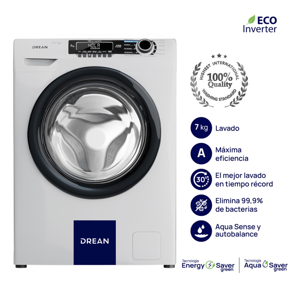 Lavarropas Drean Carga Frontal 7kg Blanco Lfdr0710sb0